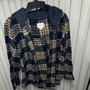 American Eagle Outfitters Blue Plaid Hooded Jacket